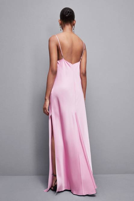 Long viscose satin mermaid dress, Pink, Patrizia Pepe