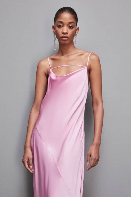Long viscose satin mermaid dress, Pink, Patrizia Pepe
