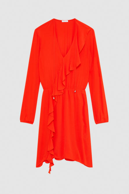 Robe courte à volants en viscose Essential, Rouge, Patrizia Pepe