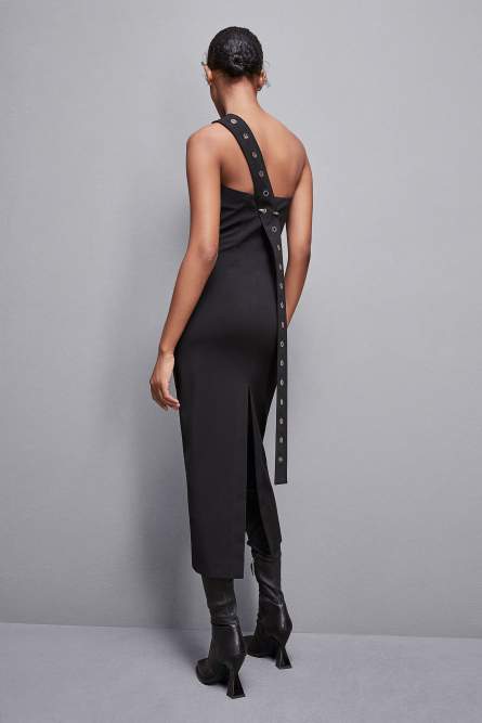 Vestido tubo midi de crepé, Negro