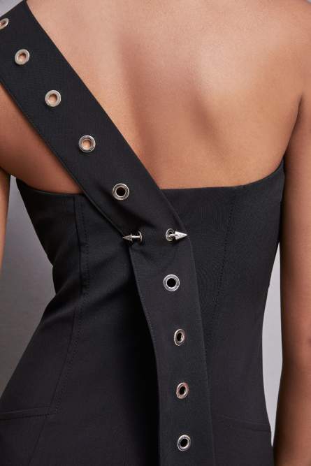 Vestido tubo midi de crepé, Negro