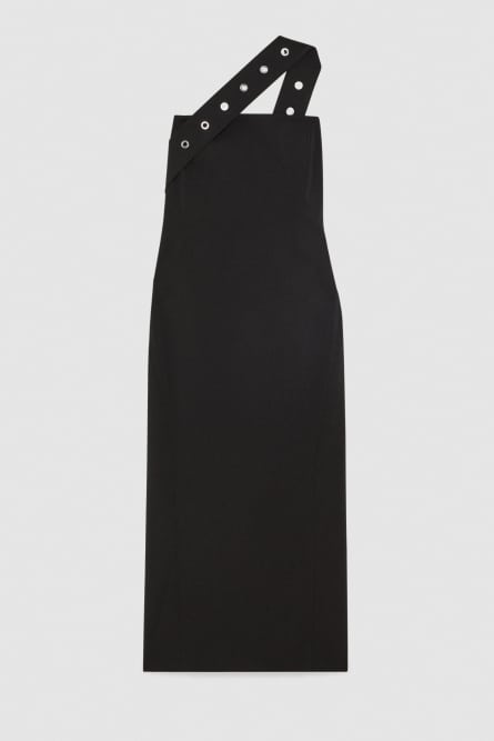 Vestido tubo midi de crepé, Negro