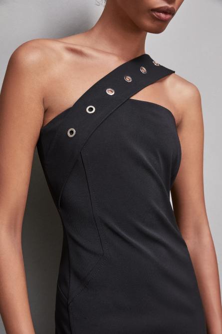 Vestido tubo midi de crepé, Negro