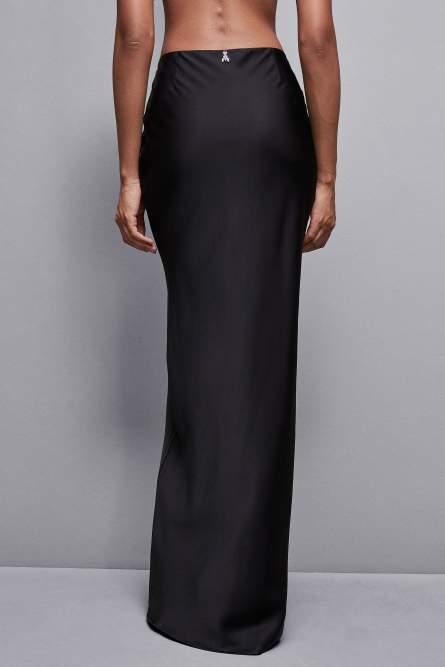 Long low-waisted satin skirt, Black, Patrizia Pepe