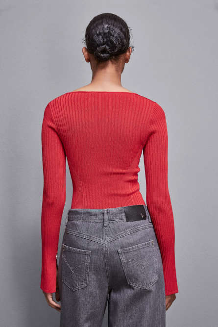 Viscose blend ribbed sweater, Red, Patrizia Pepe