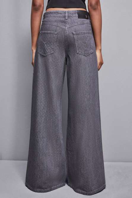 Jean large taille basse gris avec strass, Gris, Patrizia Pepe