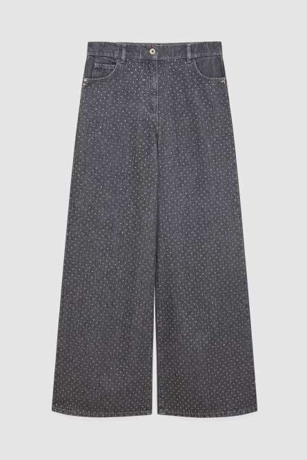 Jean large taille basse gris avec strass, Gris, Patrizia Pepe