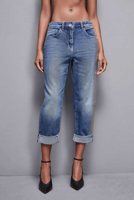 Jean boyfriend bleu taille basse, Bleu, Argent, Patrizia Pepe