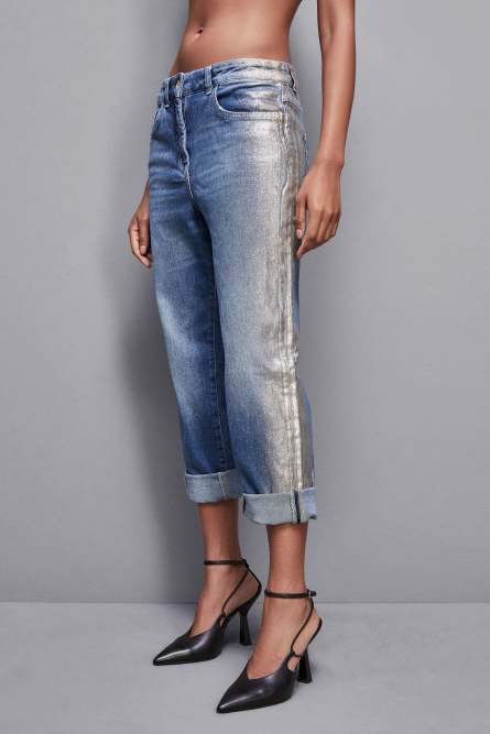 Jean boyfriend bleu taille basse, Bleu, Argent, Patrizia Pepe
