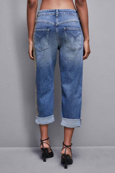 Jean boyfriend bleu taille basse, Bleu, Argent, Patrizia Pepe