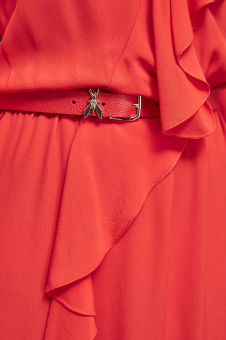 Cintura vita bassa in pelle martellata, Rosso, Patrizia Pepe