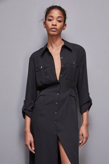 Long-sleeved chemisier dress, Black, Patrizia Pepe