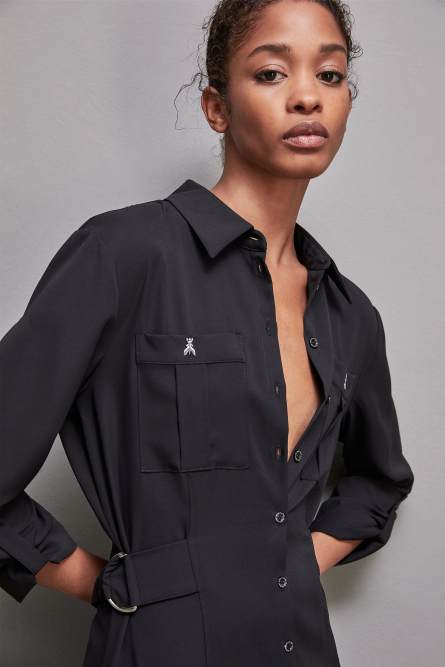 Long-sleeved chemisier dress, Black, Patrizia Pepe