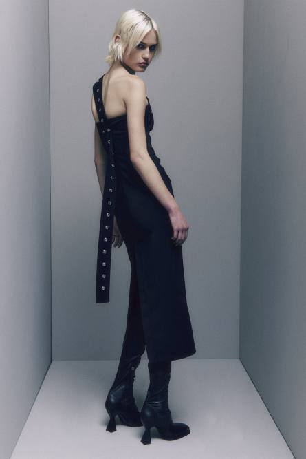 Vestido tubo midi de crepé, Negro