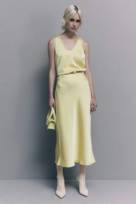 Shiny satin midi skirt, Yellow, Patrizia Pepe