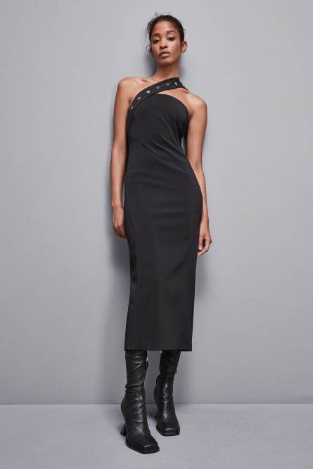 Vestido tubo midi de crepé, Negro