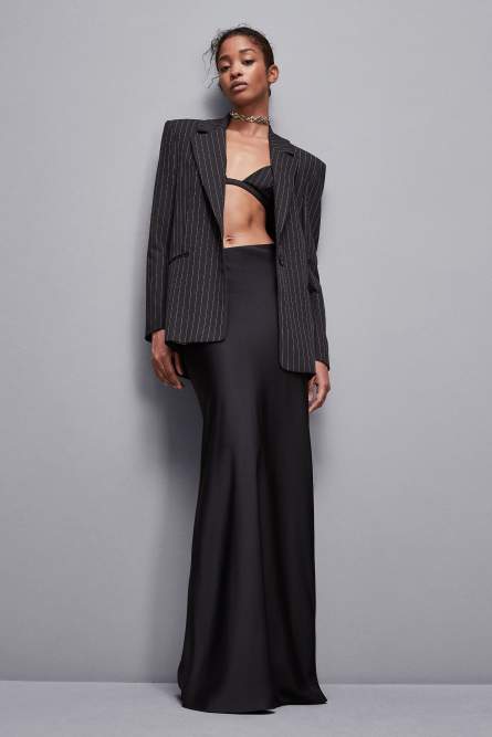 Long low-waisted satin skirt, Black, Patrizia Pepe