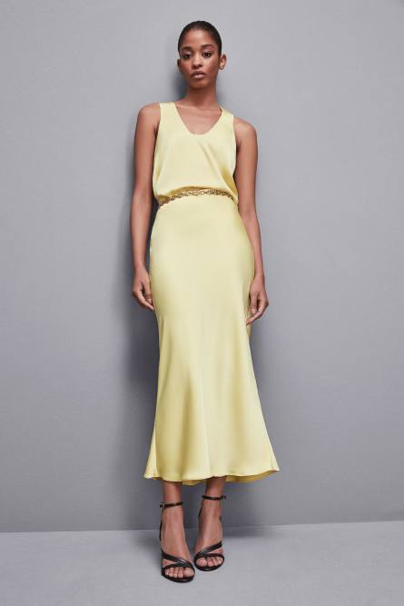 Shiny satin midi skirt, Yellow, Patrizia Pepe