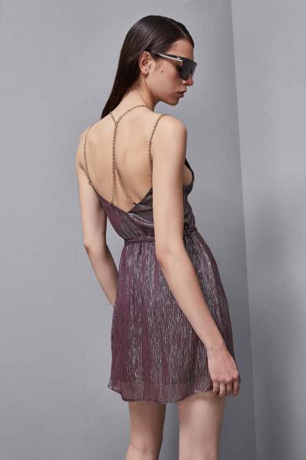 Silk lurex dress with chains, Purple, Patrizia Pepe