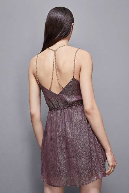 Silk lurex dress with chains, Purple, Patrizia Pepe