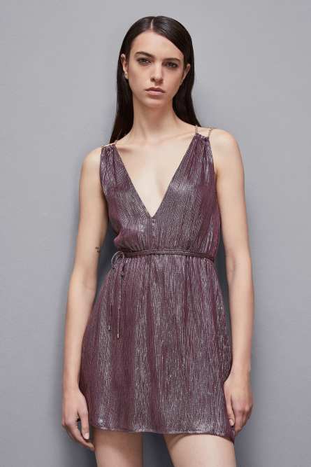 Silk lurex dress with chains, Purple, Patrizia Pepe