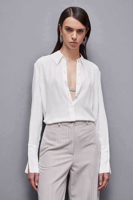 Essential crepe long-sleeved shirt, White, Patrizia Pepe