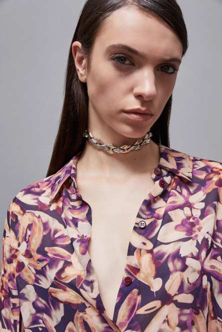 Patterned georgette shirt, Multicolor, Patrizia Pepe