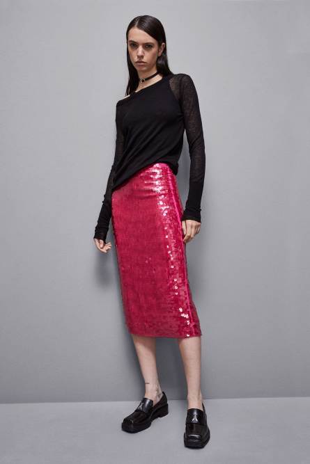 Stretch sequined tulle skirt, Pink, Patrizia Pepe