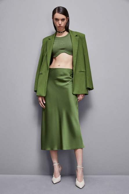 Shiny satin midi skirt, Green, Patrizia Pepe