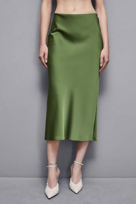 Shiny satin midi skirt, Green, Patrizia Pepe