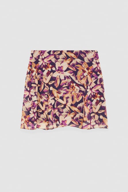 Patterned georgette miniskirt with zipper, Multicolor, Patrizia Pepe