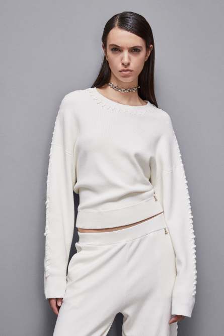 Long-sleeved viscose blend sweater, White, Patrizia Pepe