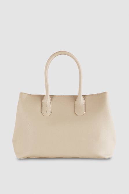 Fly Shopping Bag aus Leder mit Trageriemen, Beige, Patrizia Pepe