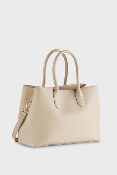 Fly Shopping Bag aus Leder mit Trageriemen, Beige, Patrizia Pepe