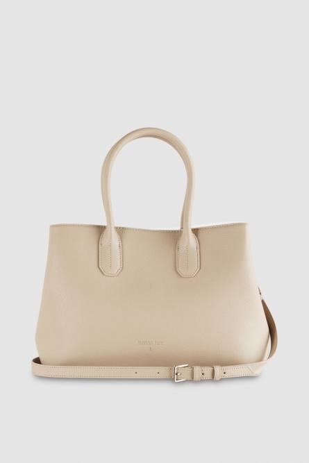 Fly Shopping Bag aus Leder mit Trageriemen, Beige, Patrizia Pepe