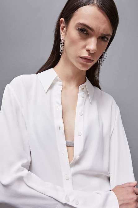 Essential crepe long-sleeved shirt, White, Patrizia Pepe
