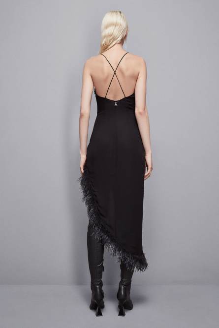 Chiffon feather dress, Black, Patrizia Pepe