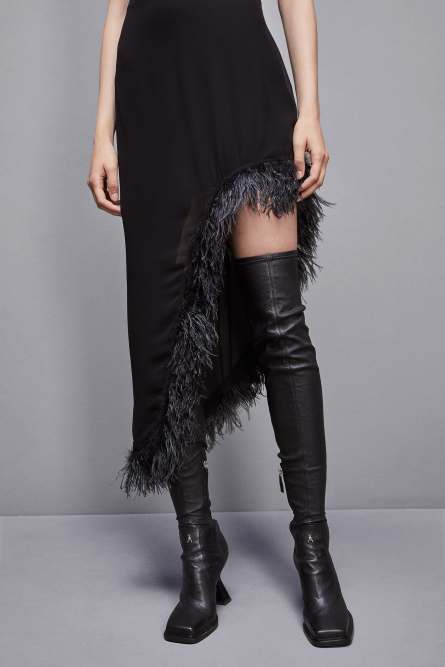 Chiffon feather dress, Black, Patrizia Pepe