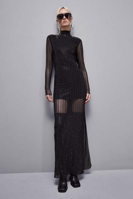 Robe à manches longues avec strass, Noir, Patrizia Pepe