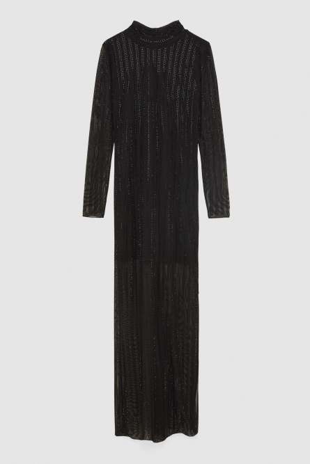 Robe à manches longues avec strass, Noir, Patrizia Pepe
