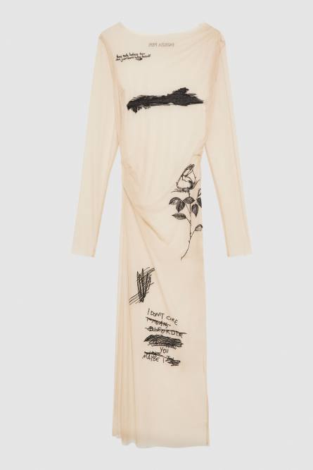 Embroidered tulle dress, Beige, Patrizia Pepe
