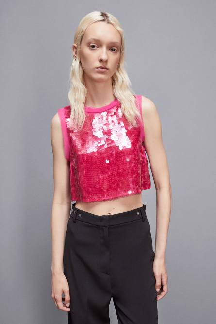 Tulle tunic with sequins, Pink, Patrizia Pepe