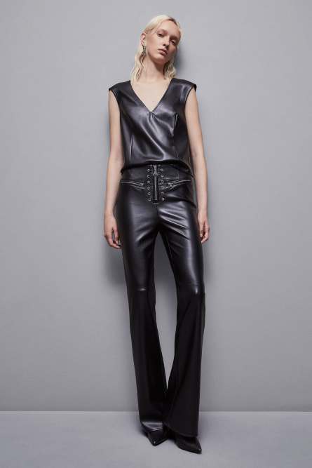 Top a &quot;V&quot; con zip, Nero, Patrizia Pepe