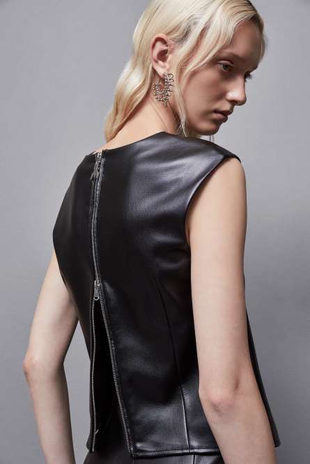 Top a &quot;V&quot; con zip, Nero, Patrizia Pepe
