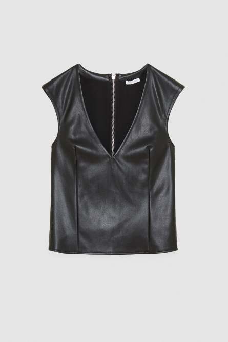 Top a &quot;V&quot; con zip, Nero, Patrizia Pepe