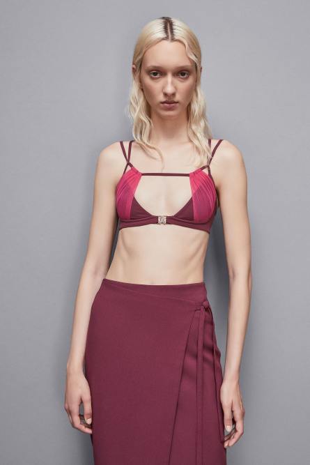Rhinestone bra in jersey and tulle, Pink, Purple, Patrizia Pepe