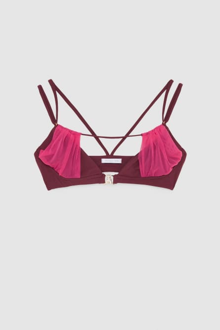 Rhinestone bra in jersey and tulle, Pink, Purple, Patrizia Pepe