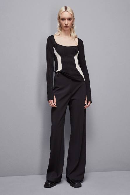 Viscose blend ribbed sweater, Black, White, Patrizia Pepe