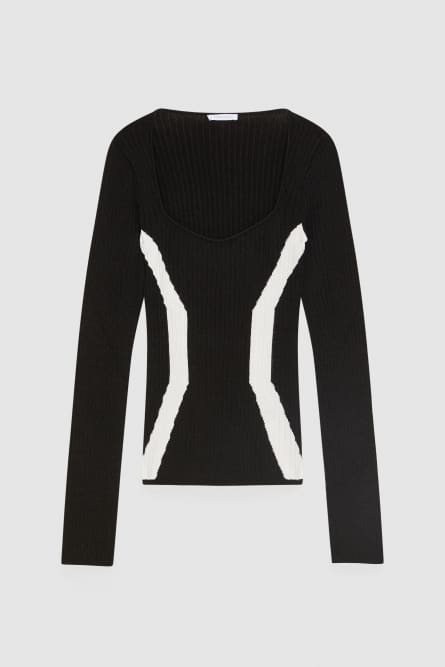 Viscose blend ribbed sweater, Black, White, Patrizia Pepe