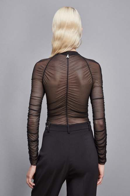 Jersey and tulle turtleneck sweater, Black, Patrizia Pepe